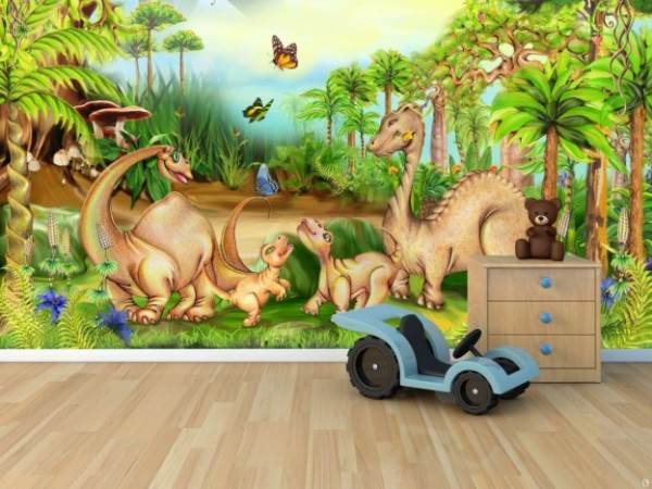 Dinosaures de dessin animé à l'intérieur d'une chambre d'enfant