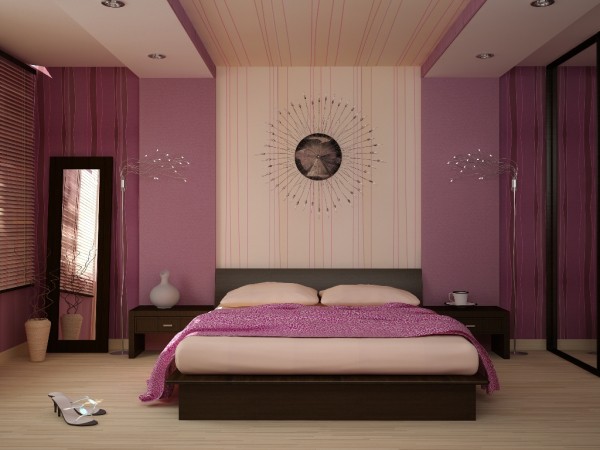 Chambre aux couleurs beige et lilas selon les règles du feng shui