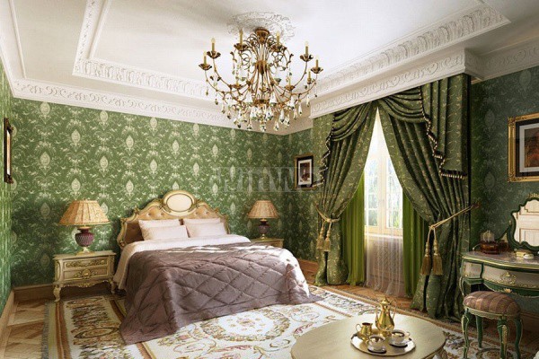 Chambre verte et beige