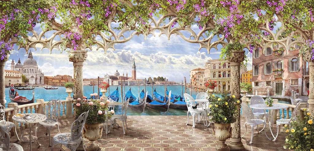 Photo murale surplombant Venise depuis la terrasse d'un café d'été