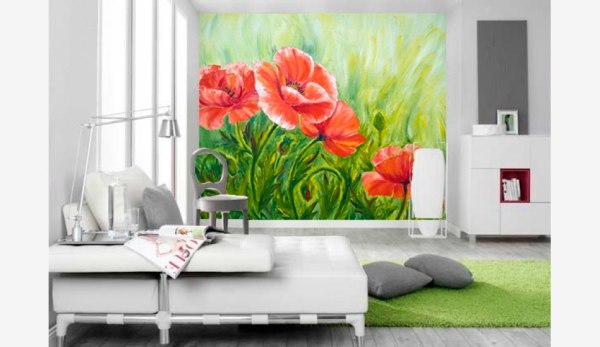 Papier peint mural coquelicots dans la chambre, ajoutez une touche lumineuse à l'intérieur moderne